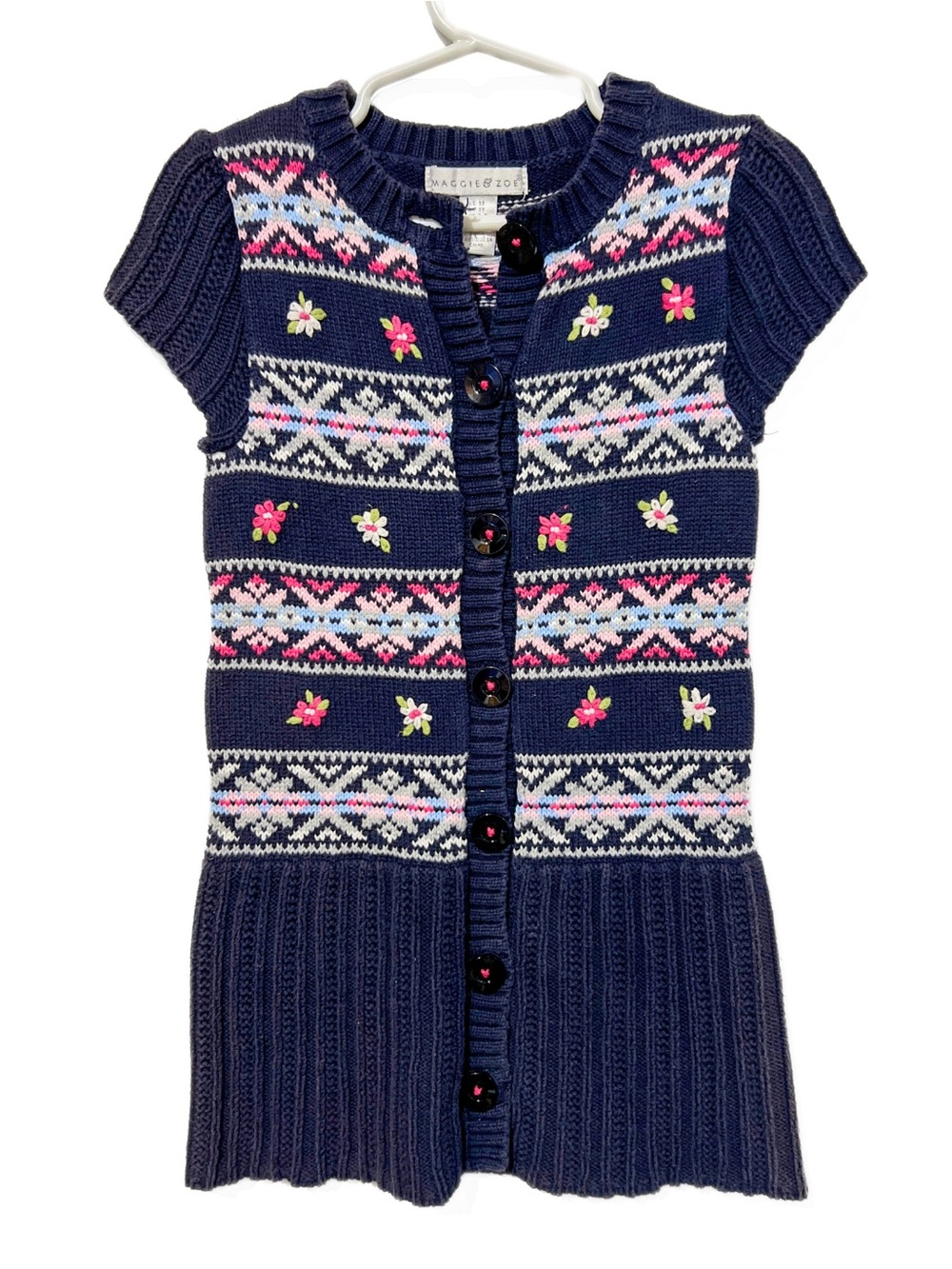Maggie & Zoe Fair Isle Sweater Dress Navy Floral Girls 3T Nordic Cottagecore